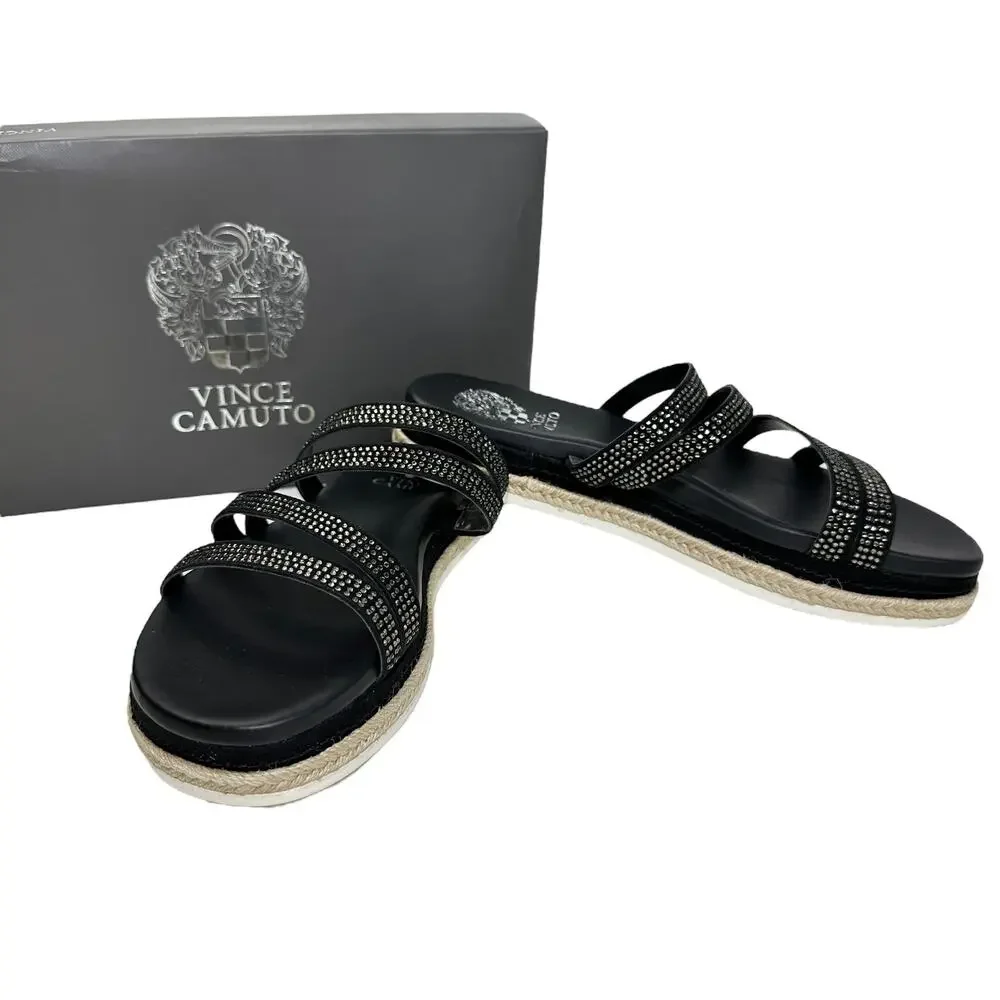 Vince Camuto Rallsan Strappy Rhinestone Sandal Cloudy Black Women 7.5 NWB